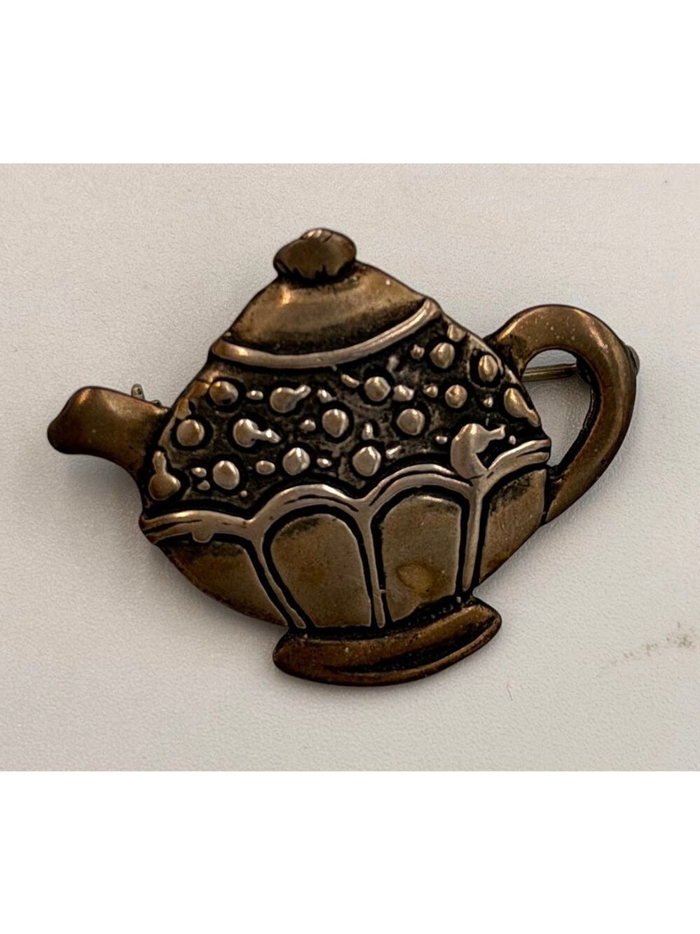 Sterling Silver 925 Teapot Brooch Vintage Artisan Pin 2262